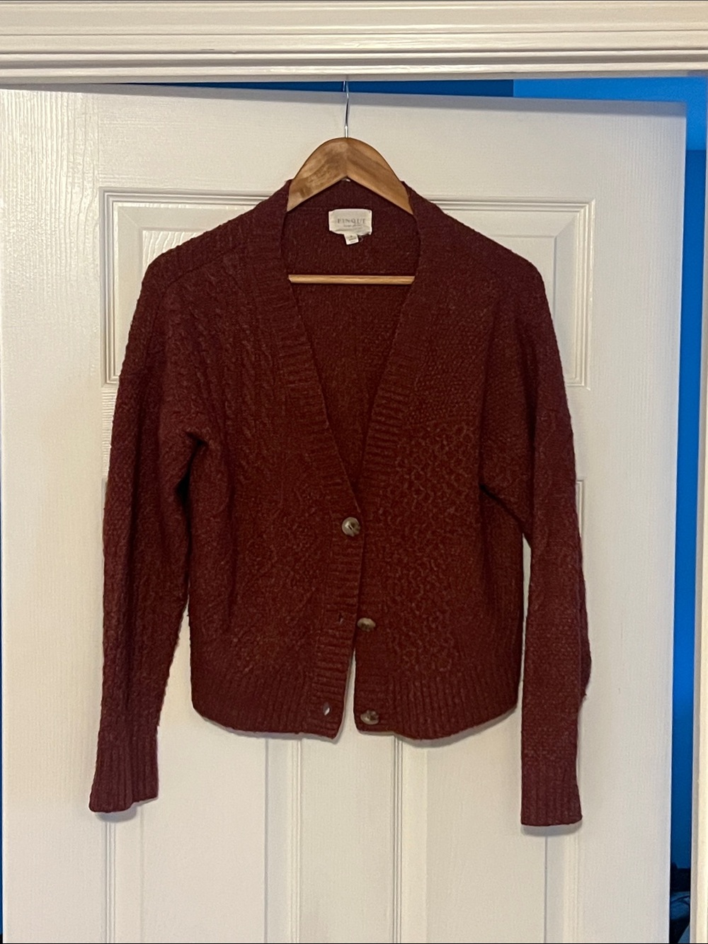 Anthropologie Cable Knit Cardigan Sweater - Deep Wine